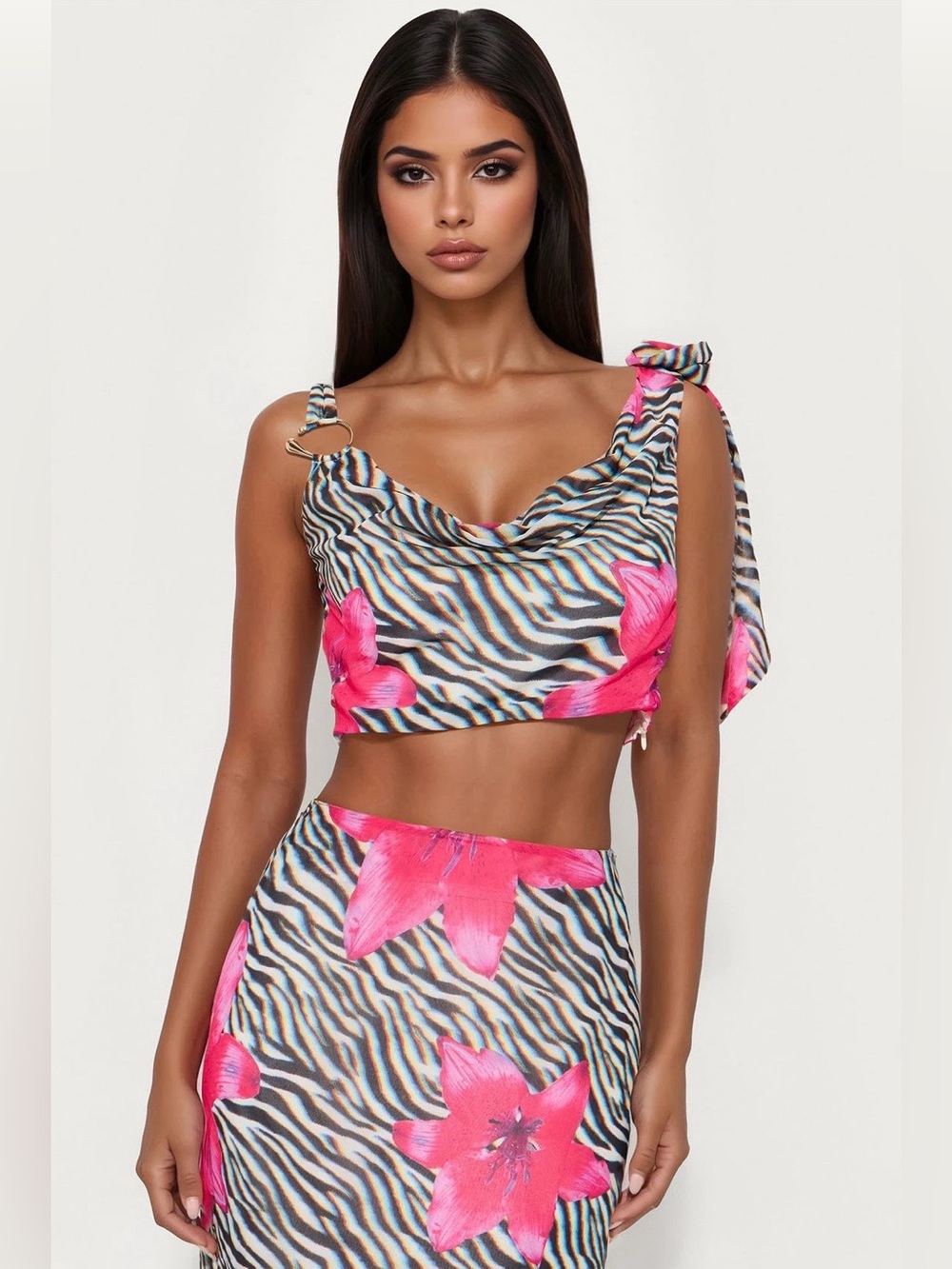 Wild Bloom Zebra Skirt Set - Black/Pink - Picture 2 of 3